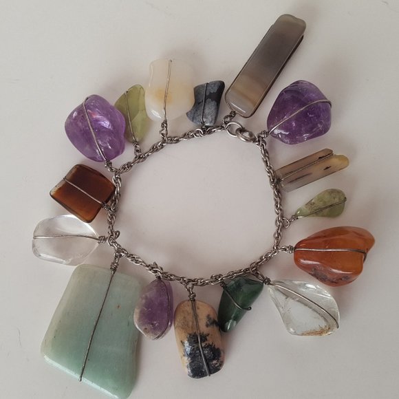 Vintage Polished Multi-Stone Sterling Silver Bracelet - Picture 3 of 11